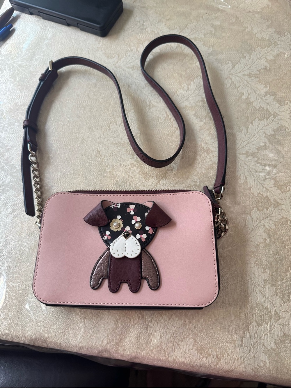 Kate Spade Floral French Bulldog Puppy Applique Crossbody Camera Bag